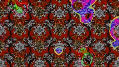 Raster illüstrasyonundaki çiçek desenli çizim. Renkli Bahar Teması eskiz kalıbı. Güzel kumaş deseni. Düz Çiçek Elementleri Tasarımı.