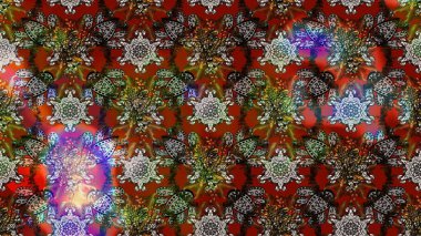 Moda baskıları için zarif bir şablon. Halk tarzı. Parlak renkli çiçekleri ve kahverengi ve gri renkte yaprakları olan harika bir çiçek deseni. Modern çiçek arkaplanı.