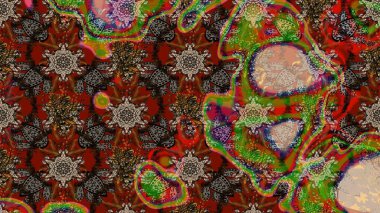 Dallı bahar çiçekleri ile desen, kahverengi ve çiçek silueti ile kırmızı renkler. Raster deseni.