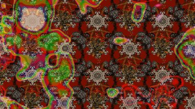 Raster Güzel kumaş deseni. Raster suluboya deseni, narin çiçekler, kahverengi ve kırmızı çiçekler, tebrik kartı şablonu..