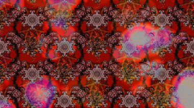 Çiçekli karalama şeklinde Raster çiçek deseni. Kahverengi ve kırmızı renkte çiçekler. Nazik, sevimli çiçek arkaplanı..