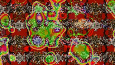 Kahverengi ve kırmızı renkte etnik çiçeklerle süslenmiş zarif bir eskiz şekli. Raster Çiçek İllüstrasyon Şirin Tekstil.