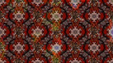 Kahverengi ve kırmızı renkte manzaralı çiçek deseni. Çiçek kompozisyonu, el boyası, hassas şablon. Sevgililer günü ve tebrik kartı konsepti için şık bir davetiye. Üst görünüm, yumuşak biçim.