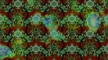 Sabıka fotoğraflarında, bebek kıyafetlerinde, duvar kâğıtlarında, paket kutularında falan kullanılabilir. Zarif, parlak ve eskiz yeşil ve kahverengi desenli.