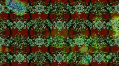 Klasik taslak çizimi. Çiçek yeşili ve kahverengi çizim deseni. Raster Yumuşak kumaş deseni. Raster çiçek izi..