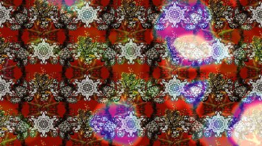 Çiçekli karalama şeklinde Raster çiçek deseni. Raster illüstrasyonu. Nazikçe, bahar çiçekleri kahverengi ve kırmızı renklerde.