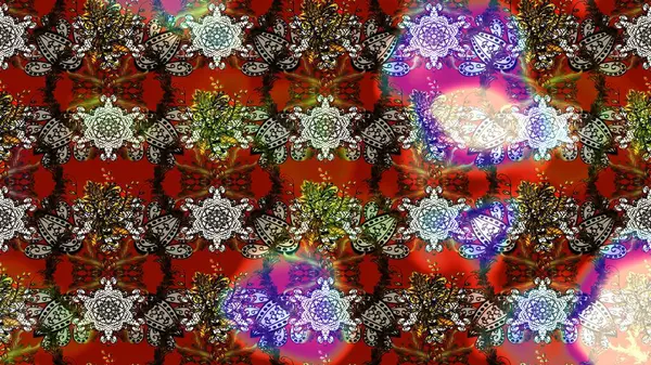 Çiçekli karalama şeklinde Raster çiçek deseni. Raster illüstrasyonu. Nazikçe, bahar çiçekleri kahverengi ve kırmızı renklerde.