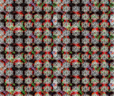 Suluboya elle çizilmiş çiçek desenli eskiz deseni. Parlak renkli fantezi çiçekleri, yapraklar, siyah renkli tomurcuklar.