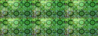 Süslü dantel iz sürücü. Geleneksel Arap dekoru yeşil gri renklerde. Çiçekli süslemeli, pürüzsüz bir desen. Duvar kâğıdı için altın süslü bir illüstrasyon. Doğu tarzında vintage tasarım ögesi.