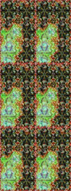 Tekrarlayan elementlerle soyut arkaplan oluşturun. Yeşil ve gri renklerde altın rengi ve altın elementler. Raster illüstrasyonu. Kusursuz, klasik altın desen..