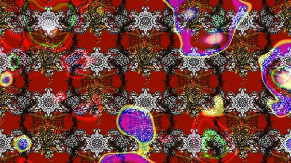 Raster illüstrasyonundaki çiçek desenli çizim. Kırmızı ve gri renkte çiçekler.