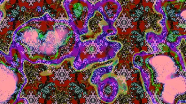 Çiçekli karalama şeklinde Raster çiçek deseni. Pembe ve kahverengi renklerde bahar çiçekleri. Raster illüstrasyonu.