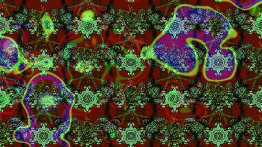 Küçük çiçekte hoş bir çiçek deseni var. Parlak çiçekli yeşil ve kırmızı renkler üzerine soyut çizim deseni. Çiçek elementli zarif raster dokusu..