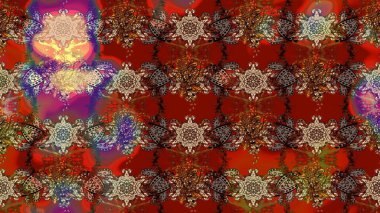 Soyut etnik raster çizim kalıbı. Vadinin çiçekleri kahverengi ve kırmızı renklerde. Çiçekler..