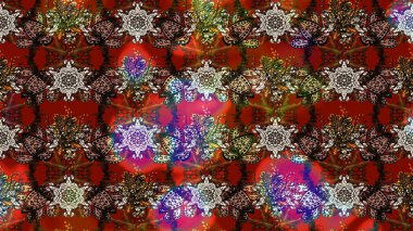 Raster illüstrasyonu. Kahverengi ve kırmızı renkte kahverengi ve kırmızı papatya deseni. Kahverengi ve kırmızı renklerde.