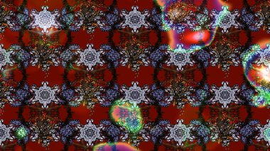 Millefleur 'lar. Tekstil, kumaş, kapaklar, duvar kağıtları, baskı, naylon, koleksiyon defteri, örgü, dekupaj için güzel bir eskiz. Küçük kırmızı ve kahverengi renkte güzel bir besin torbası deseni, çiçekler..