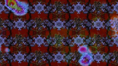 Asya tekstil tarzında. Çiçek desenli çizim. Renkli Bahar Teması eskiz kalıbı. Kahverengi ve kırmızı renkte çiçekler. Düz Çiçek Elementleri Tasarımı. Raster illüstrasyonu.