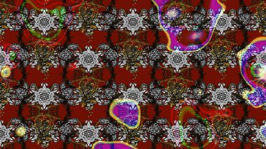 Şirin çiçekli eskiz deseni ve gri ve kırmızı renkli yapraklar, suluboya çiçek deseni, duvar kağıdı, kart veya kumaş için fayanslı. Raster illüstrasyonu.