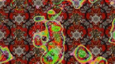 El çizimi çiçekli soyut çizim kalıbı. Kahverengi ve kırmızı renkte çiçekler. Raster illüstrasyonu.