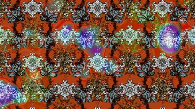 Asya tekstil tarzında. Düz Çiçek Elementleri Tasarımı. Çiçek desenli çizim. Renkli Bahar Teması eskiz kalıbı. Güzel kumaş deseni. Raster illüstrasyonu.