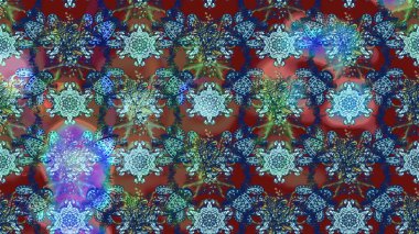 1950-1960 motifleri. Retro tekstil tasarım koleksiyonu. El çizimi çiçek unsurları olan soyut çizim raster deseni. Çiçekli ipek eşarp. Mavi ve kahverengi, mavi ve kahverengi.