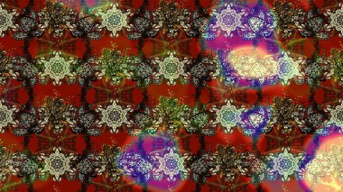 Çiçeksel elementlerle süslenmiş zarif raster dokusu. Parlak çiçekli kahverengi ve kırmızı renkler üzerine soyut çizim deseni. Küçük çiçekte şirin bir çiçek deseni var..