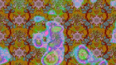 Yeşil ve kahverengi renkli Asya tekstili. Raster illüstrasyonu. Suluboya çiçekli çiçek deseni.