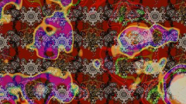 Raster illüstrasyonundaki çiçek desenli çizim. Düz Çiçek Elementleri Tasarımı. Süslü kumaş deseni. Renkli Bahar Teması çizim şablonu.