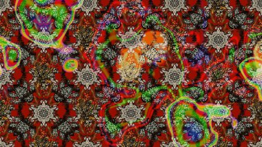 Raster illüstrasyonu. Kahverengi ve kırmızı renkte çiçekler. Çizim çiçek deseni duvar kağıdı için kullanılabilir.