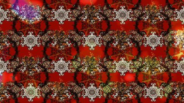 Kahverengi ve kırmızı renkte çiçekler. Kumaş desenli papatya çiçekleri ayrıntıları.