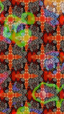 Çiçekli karalama şeklinde Raster çiçek deseni. Nazik, narin çiçek arkaplanı. Kahverengi ve kırmızı renkte çiçekler.