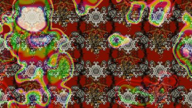 Yapraklı çiçekler ve kırmızı ve kahverengi renkli papatya çiçekleri. Eskiz arkaplan modeli. Raster - stok.