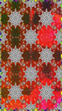 Raster illüstrasyonunda kusursuz çiçek deseni. Kahverengi ve gri renkte çiçekler.