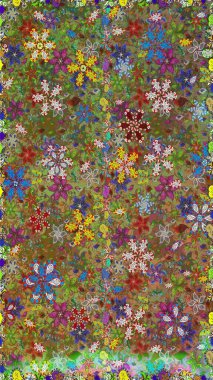 Kusursuz çiçek deseni. Düz Çiçek Elementleri Tasarımı. Renkli Bahar Temalı Kusursuz Arkaplan. Güzel kumaş deseni. Asya tekstil tarzında. Raster illüstrasyonu.