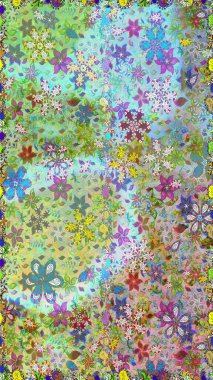 El çizimi Raster çizimi. Duvar kağıdı, web sitesi arka planı, ambalaj kağıdı, davetiye, broşür, afiş veya web sitesi için kusursuz çiçek deseni kullanılabilir. Parlak elementlerin.