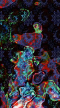 Raster illüstrasyonundaki çiçek desenli çizim. Siyah ve mor renkte çiçekler.