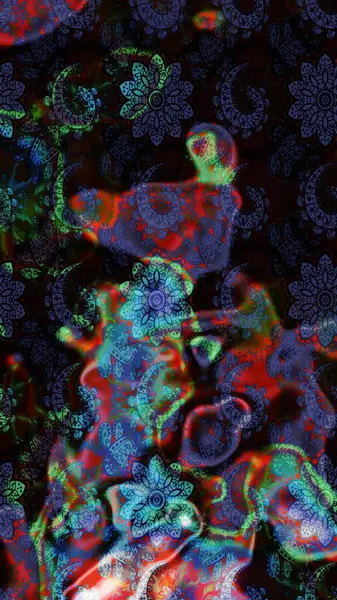 Raster illüstrasyonundaki çiçek desenli çizim. Siyah ve mor renkte çiçekler.