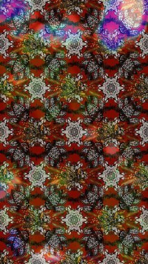 Raster pattern. Exploding flowers abstractly placed. Raster illustration. Gentle, spring floral on brown and gray colors.