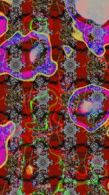 Çiçek süslemeli çizim deseni. Raster illüstrasyonu. Gri ve kırmızı renkte çiçekler.