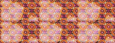 Raster soyut arka planı, turuncu ve pembe renklerde altın tekrarlayan elementler. Kusursuz oryantal klasik altın desen.