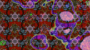 Flat Flower Elements Design. Flowers on red and brown colors. Raster illustration. Colour Spring Theme sketch pattern Background. Sketch floral pattern with flowers, watercolor.