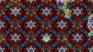 Çiçekleri, deniz kabukları, mandalaları ve suluboya efektleriyle donanma geçmişi. Yatak çarşafları, ceket, paket tasarımı, kumaş ve moda kavramları için tekstil baskısı. Çizim kalıbı etnik tasarım.