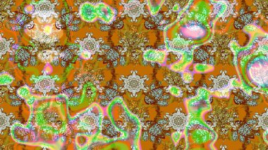 Raster illüstrasyonu. Kahverengi ve nötr renklerde bahar çiçekleri. Patlayan çiçekler soyut olarak yerleştirilmiş. Raster deseni.