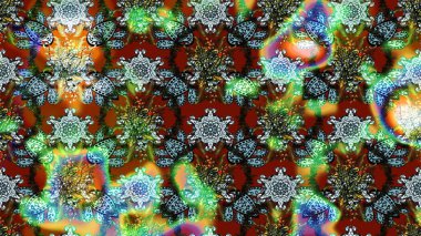 Raster illüstrasyonu. 3D çiçekler, eskiz. Yeşil ve mavi renklerde.