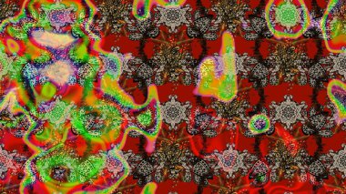 Çiçeksel fantezi tasarımı ve parlak bir arka plan çizimi. Renkli Bahar Teması eskiz kalıbı. Düz Çiçek Elementleri Tasarımı.