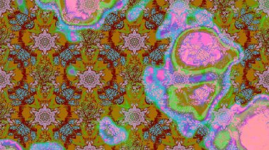 Küçük çiçekteki sevimli çiçek deseni. Kahverengi ve yeşil renklerde yaz çiçekleri. Raster deseni. Raster illüstrasyonu.