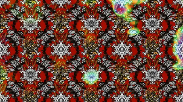 Çiçek süslemeli çizim deseni. Raster illüstrasyonu. Gri ve kırmızı renkte çiçekler.