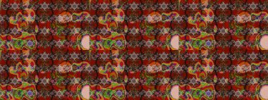 Varicolobrown ve Red Raster çizimi. Bir sürü kahverengi ve kırmızı soyut çiçekli tropik eskiz deseni. Küçük çiçekte sevimli çiçek deseni var..