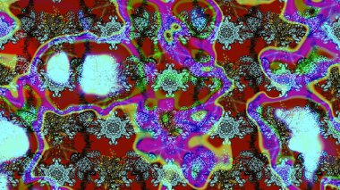 Flowers on blue and red colors. Raster floral pattern in doodle style with flowers. Gentle, spring floral background.