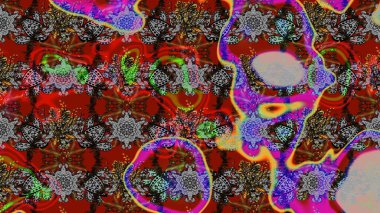 Tribal art boho print, vintage flower background. Abstract ethnic raster sketch pattern. Background texture, wallpaper, floral theme in gray and red colors.